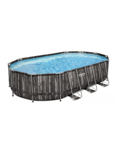 Piscina Ovale 610X366X122H Cm Con Telaio e Pompa BestWay Mod. Power Steel 5611R Legno Scuro BESTWAY - 3