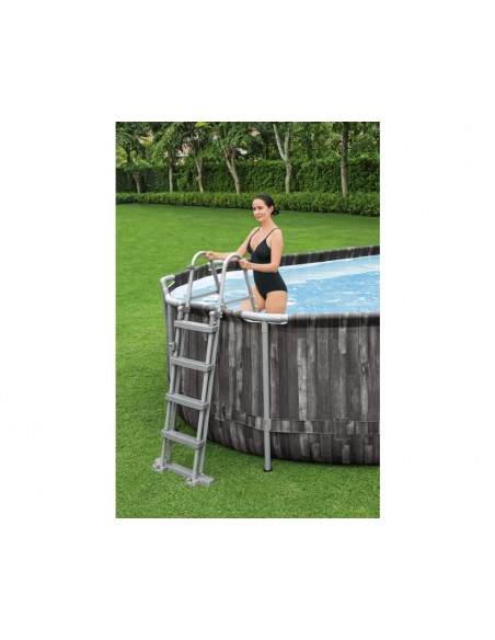 Piscina Ovale 610X366X122H Cm Con Telaio e Pompa BestWay Mod. Power Steel 5611R Legno Scuro BESTWAY - 4