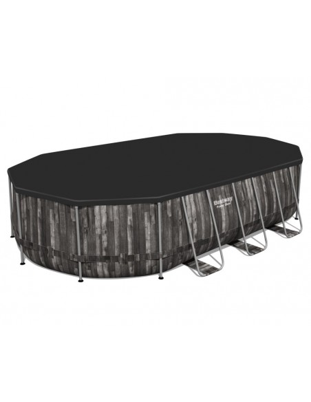 Piscina Ovale 610X366X122H Cm Con Telaio e Pompa BestWay Mod. Power Steel 5611R Legno Scuro BESTWAY - 5