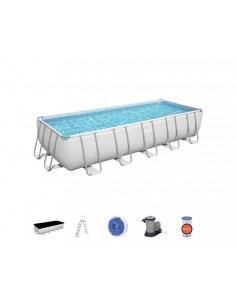 Piscina Rettangolare 640X274X132H Con Telaio e Pompa BestWay Mod. Power Steel 5611Z Grigio Chiaro BESTWAY - 1 2