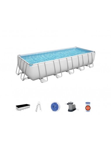 Piscina Rettangolare 640X274X132H Con Telaio e Pompa BestWay Mod. Power Steel 5611Z Grigio Chiaro BESTWAY - 2