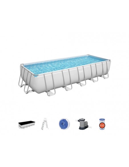 Piscina Rettangolare 640X274X132H Con Telaio e Pompa BestWay Mod. Power Steel 5611Z Grigio Chiaro BESTWAY - 2