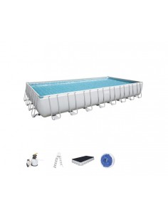 Piscina Rettangolare 956X488X132H Con Telaio e Pompa BestWay Mod. Power Steel 56623 Grigio Chiaro BESTWAY - 1 2