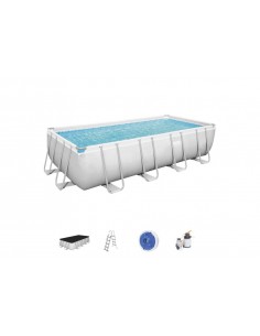 Piscina Rettangolare 549X274X122H Cm Con Telaio e Pompa BestWay Mod. Power Steel 56466 Grigio Chiaro BESTWAY - 1 2