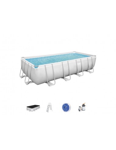 Piscina Rettangolare 549X274X122H Cm Con Telaio e Pompa BestWay Mod. Power Steel 56466 Grigio Chiaro BESTWAY - 2