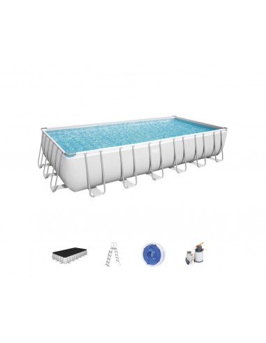 Piscina Rettangolare 732X366X132H Con Telaio e Pompa BestWay Mod. Power Steel 56475 Grigio Chiaro BESTWAY - 2