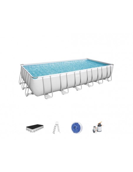 Piscina Rettangolare 732X366X132H Con Telaio e Pompa BestWay Mod. Power Steel 56475 Grigio Chiaro BESTWAY - 2