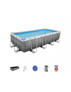 Piscina Rettangolare 488X244X122H Con Telaio e Pompa BestWay Mod. Power Steel 56996 Grigio Scuro BESTWAY - 1 2
