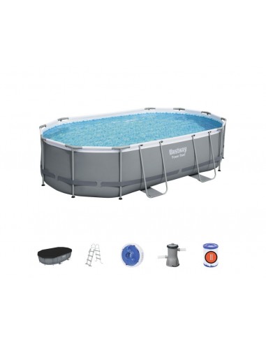Piscina Ovale 488X305X107H Cm Con Telaio e Pompa BestWay Mod. Power Steel 56448 Grigio Scuro BESTWAY - 2