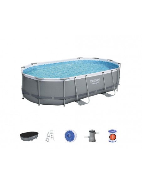 Piscina Ovale 488X305X107H Cm Con Telaio e Pompa BestWay Mod. Power Steel 56448 Grigio Scuro BESTWAY - 2