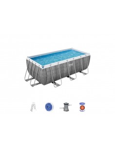 Piscina Rettangolare 412X201X122H Con Telaio e Pompa BestWay Mod. Power Steel 56722 Grigio Scuro BESTWAY - 1 2