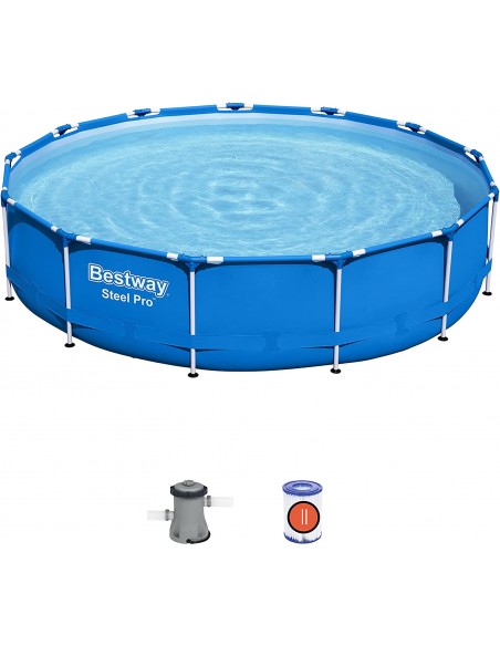 Piscina Rotonda 396X84H cm Con Telaio e Pompa BestWay Mod. Steel Pro 5612E Blu BESTWAY - 2