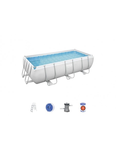 Piscina Rettangolare 404X201X100H Cm Con Telaio e Pompa BestWay Mod. Power Steel 56441 Grigio Chiaro BESTWAY - 2