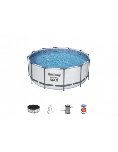 Piscina Rotonda 366X122H Con Telaio e Pompa BestWay Mod. Steel Pro MAX 56420 Grigio Chiaro BESTWAY - 1 2