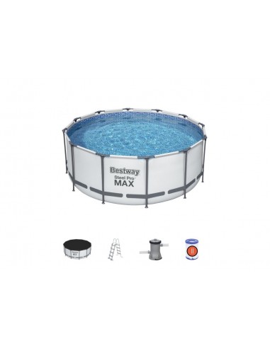 Piscina Rotonda 366X122H Con Telaio e Pompa BestWay Mod. Steel Pro MAX 56420 Grigio Chiaro BESTWAY - 2