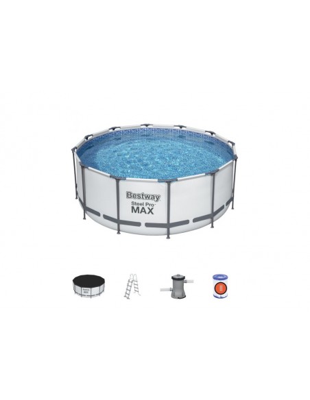 Piscina Rotonda 366X122H Con Telaio e Pompa BestWay Mod. Steel Pro MAX 56420 Grigio Chiaro BESTWAY - 2