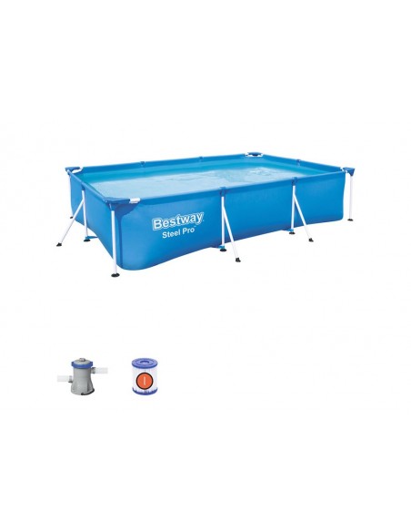 Piscina Rettangolare 300X201X66H Con Telaio e Pompa BestWay Mod. Steel Pro 56411 Blu BESTWAY - 2