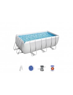 Piscina Rettangolare 412X201X122H Cm Con Telaio e Pompa BestWay Mod. Power Steel 56456 Grigio Chiaro BESTWAY - 1 2