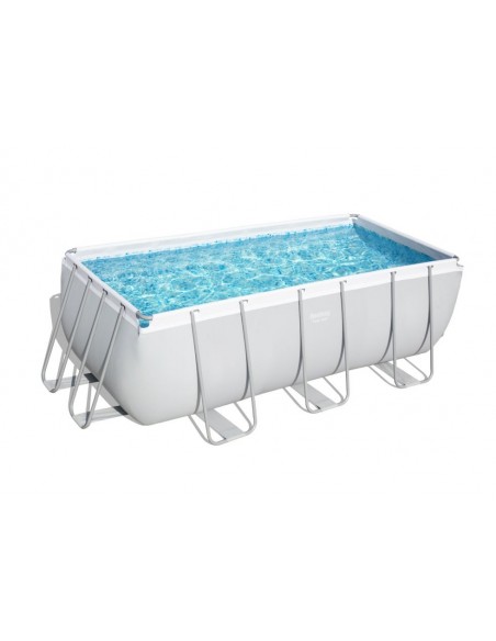 Piscina Rettangolare 412X201X122H Cm Con Telaio e Pompa BestWay Mod. Power Steel 56456 Grigio Chiaro BESTWAY - 7