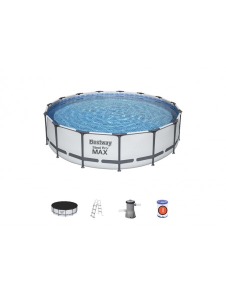Piscina Rotonda 457X107H Con Telaio e Pompa BestWay Mod. Steel Pro MAX 56488 Grigio Chiaro BESTWAY - 2