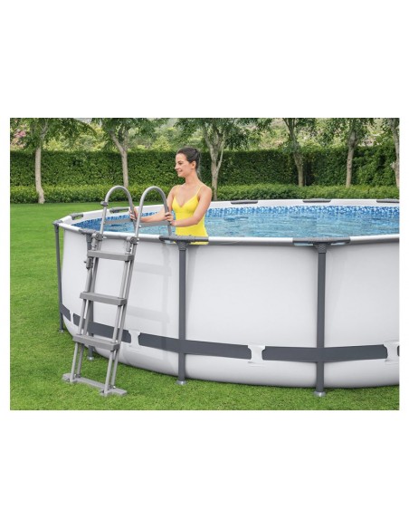 Piscina Rotonda 457X107H Con Telaio e Pompa BestWay Mod. Steel Pro MAX 56488 Grigio Chiaro BESTWAY - 3