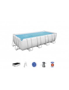 Piscina Rettangolare 488X244X122H Cm Con Telaio e Pompa BestWay Mod. Power Steel 56670 Grigio Chiaro BESTWAY - 1 2