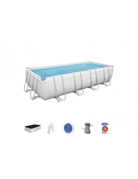 Piscina Rettangolare 488X244X122H Cm Con Telaio e Pompa BestWay Mod. Power Steel 56670 Grigio Chiaro BESTWAY - 2