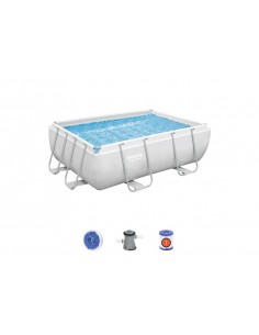 Piscina Rettangolare 282X196X84H Cm Con Telaio e Pompa BestWay Mod. Power Steel 56629 Grigio Chiaro BESTWAY - 1 2