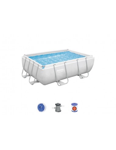 Piscina Rettangolare 282X196X84H Cm Con Telaio e Pompa BestWay Mod. Power Steel 56629 Grigio Chiaro BESTWAY - 2