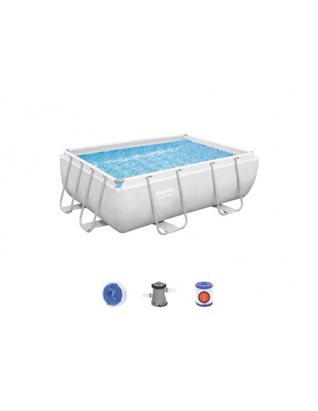 Piscina Rettangolare 282X196X84H Cm Con Telaio e Pompa BestWay Mod. Power Steel 56629 Grigio Chiaro BESTWAY - 2