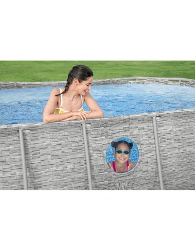 Piscina Ovale Con Oblò  427X250X100H Cm Con Telaio e Pompa BestWay Mod. Power Steel Swim Vista  56714 Grigio Pietra BESTWAY - 3