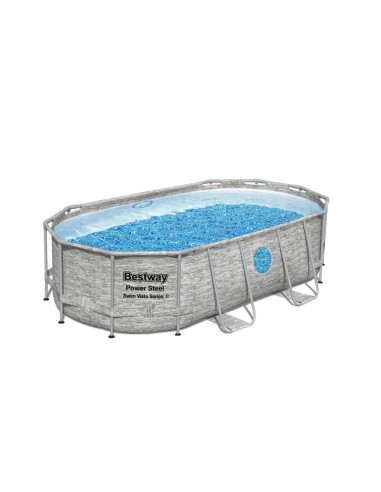 Piscina Ovale Con Oblò  427X250X100H Cm Con Telaio e Pompa BestWay Mod. Power Steel Swim Vista  56714 Grigio Pietra BESTWAY - 9