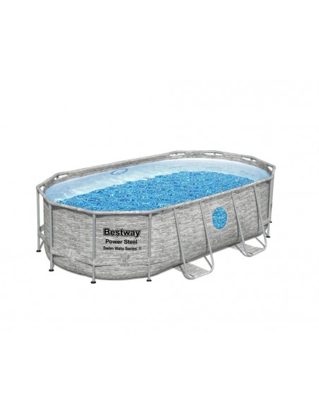 Piscina Ovale Con Oblò  427X250X100H Cm Con Telaio e Pompa BestWay Mod. Power Steel Swim Vista  56714 Grigio Pietra BESTWAY - 9