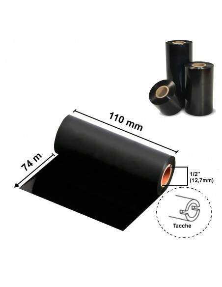 Ribbon Zebra - 2300GS - Cera - 110 mm. x 74 m - out - nero - Ø1/2 - 02300GS11007 Zebra - 3