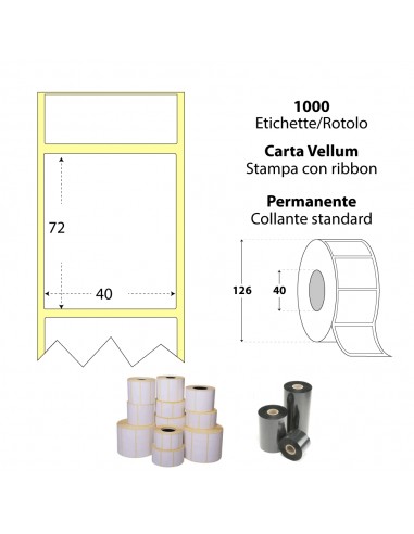 Rotolo da 1000 etichette adesive - 40x72 mm - Carta Vellum - Anima 40 - My Label