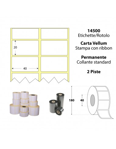 Rotolo da 14500 etichette adesive - 40x20 mm - Carta Vellum - Anima 40 a 2 Piste - My Label