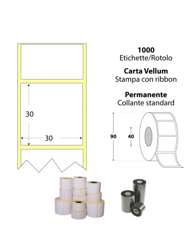 Rotolo da 1000 etichette adesive - 30x30 mm - Carta Vellum - Anima 40 - My Label