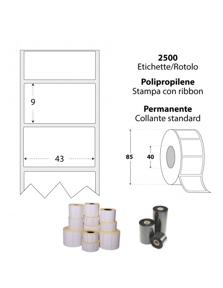 Rotolo da 2500 etichette adesive - 43x9 mm - Polipropilene Opaco - Anima 40 - My Label