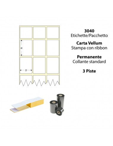 Pacchetto Fanfold da 3040 etichette adesive - 25x40 mm - Carta Vellum - Altezza pacchetto 21 a 3 Piste - My Label