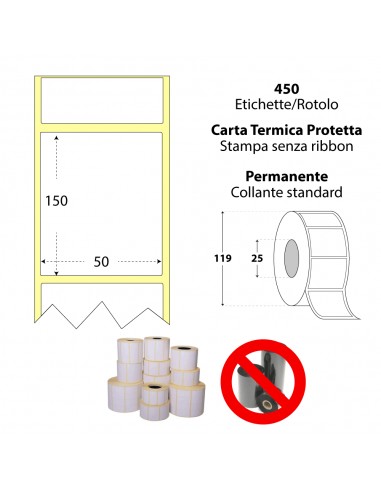 Rotolo da 450 etichette adesive - 50x150 mm - Termica Protetta - Anima 25 - My Label