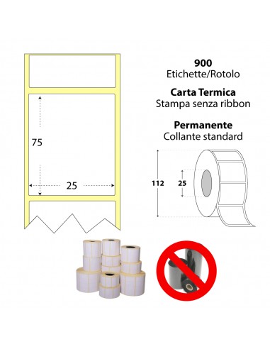 Rotolo da 900 etichette adesive - 25x75 mm - Termica Eco - Anima 25 - My Label