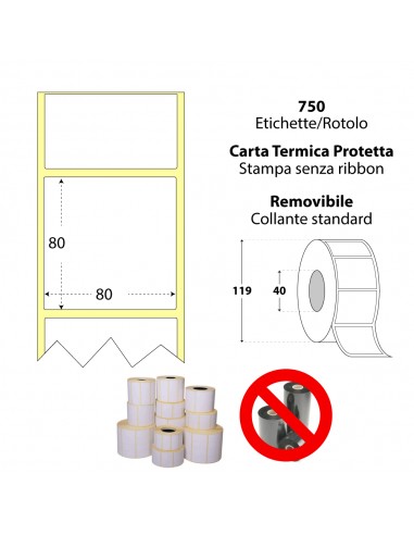 Rotolo da 750 etichette adesive - 80x80 mm - Termica Protetta - Anima 40 - My Label