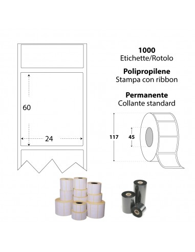 Rotolo da 1000 etichette adesive - 24x60 mm - Polipropilene Opaco - Anima 45 - My Label