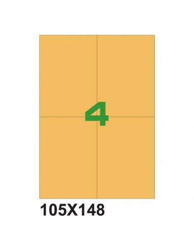 Etichette adesiva Arancio Fluorescente 105x148,5 mm - 4 etichette per foglio A4 - A4105148AF (conf.da 100 fogli)