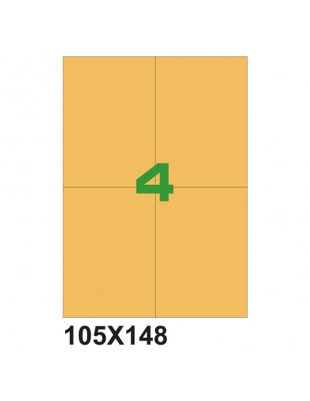 Etichette adesiva Arancio Fluorescente 105x148,5 mm - 4 etichette per foglio A4 - A4105148AF (conf.da 100 fogli)