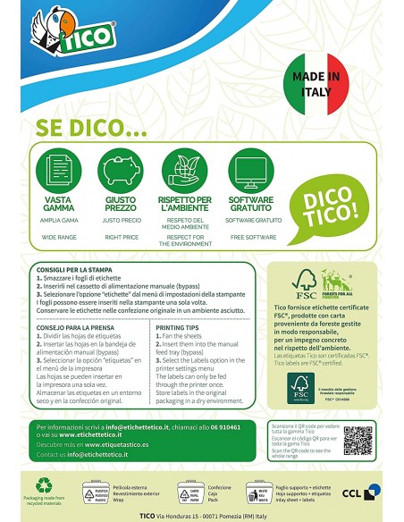 Etichette Copy Laser Prem.Tico indirizzi A4 Las/Ink/Fot C/margini 38x21,2 mm - LP4W-3821 (conf.100)