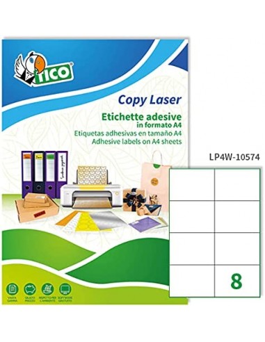 Etichette bianche senza margini TICO Copy Laser Premium 105x74 mm - 8 et/foglio - conf. 100 fogli - LP4W-10574