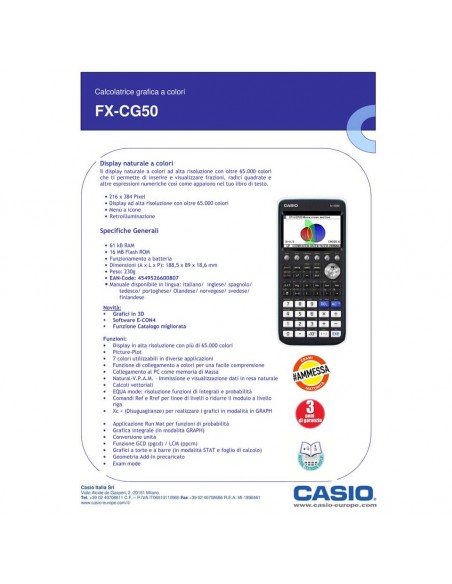 Calcolatrice grafica CASIO FX-CG50 senza CAS con oltre 65.000 colori. Ammessa alla Maturità. Nera - FX-CG50 Casio - 4