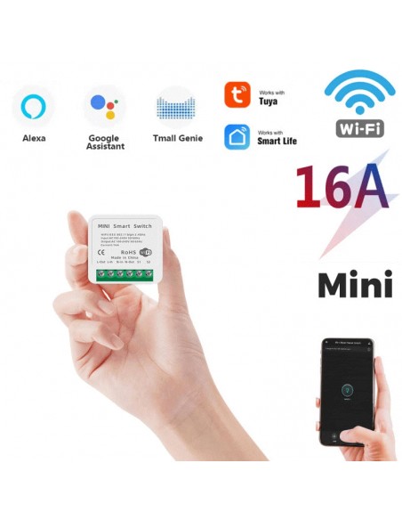 Modulo Interruttore switch wi-fi per Smart Home compatibile con l'app Tuya e Smart Life, Alexa e Google Home 1/2 vie, 16 A Smart
