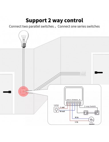Modulo Interruttore switch wi-fi per Smart Home compatibile con l'app Tuya e Smart Life, Alexa e Google Home 1/2 vie, 16 A Smart